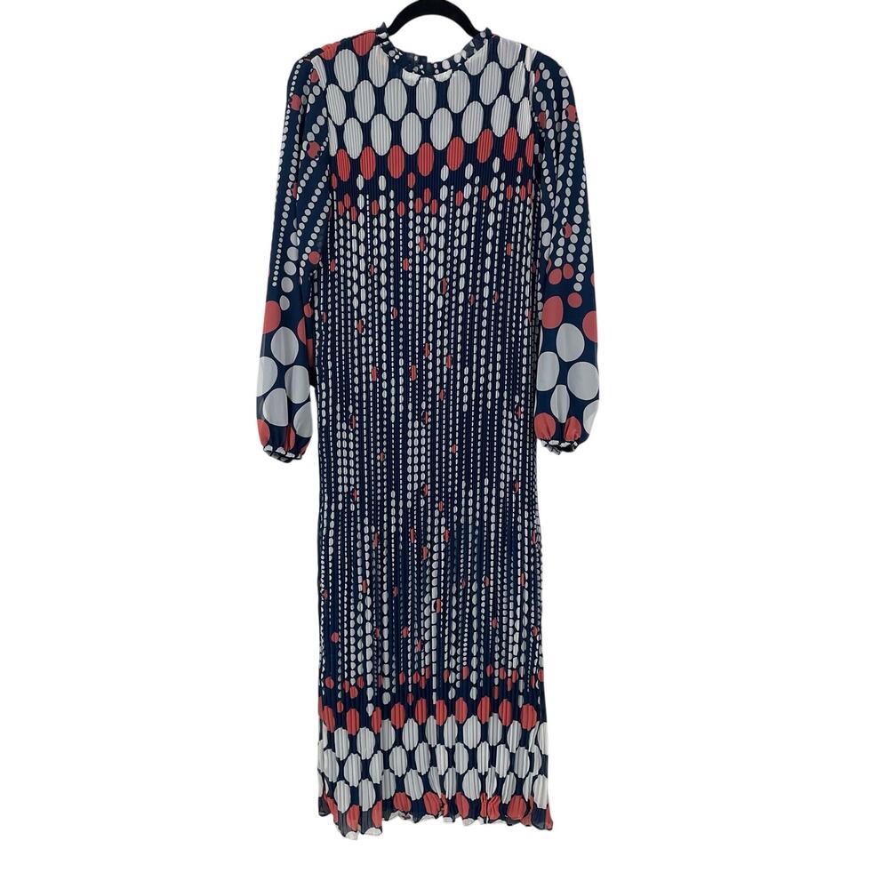 Antique Isabel Navy White Coral Polka Dot Pleated Maxi Dress 40 / US 10?